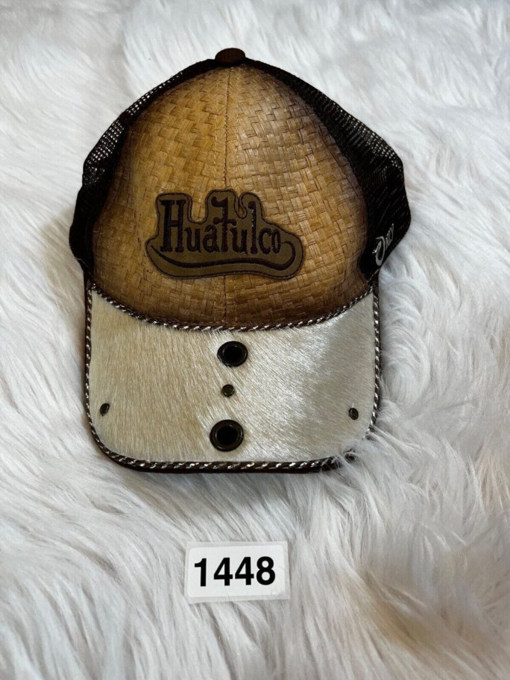 Vintage Huafulco Trucker Hat Cap Calf Hair Brown Woven Mexico